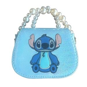 Disney Lilo & Stitch Purse Girls Mini Blue Pearl Handle Glitter Holographic Bag
